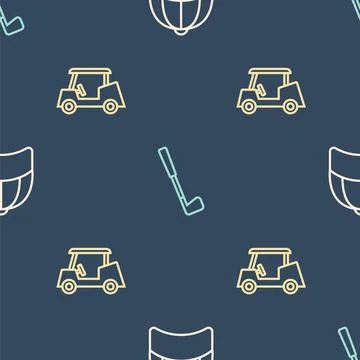 Set line Baseball cap, Golf car and club on seamless pattern. Vector イラスト素材