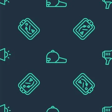 Set line Baseball cap, Planning strategy and Megaphone on seamless pattern... Stock Illustration