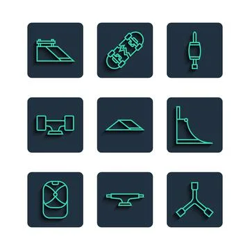 Set line Baseball cap, Skateboard wheel, Y-tool, Screwdriver, park, and icon Ilustração Stock