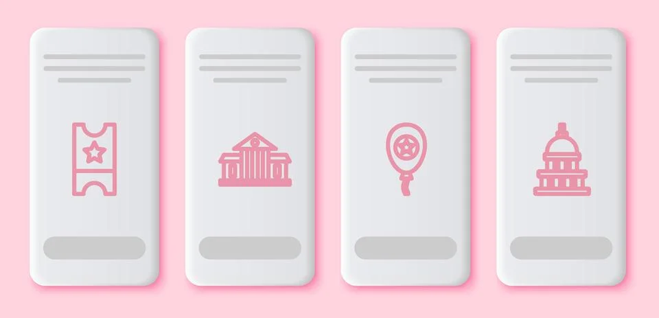 Set line Baseball ticket, White House, Balloons and . White rectangle button 스톡 일러스트