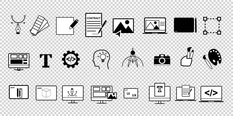 Set of line-based web design and development icons. 스톡 일러스트