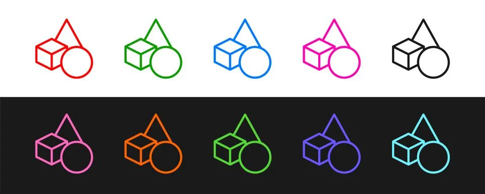 Set line Basic geometric shapes icon isolated on black and white background Stockillustratie