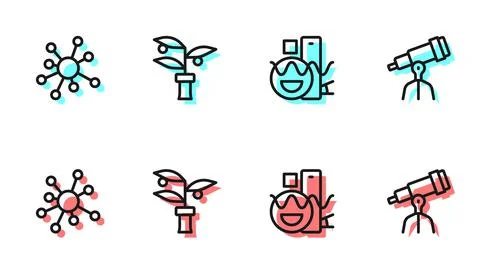 Set line Basic geometric shapes, Molecule, Plant breeding and Telescope icon イラスト素材
