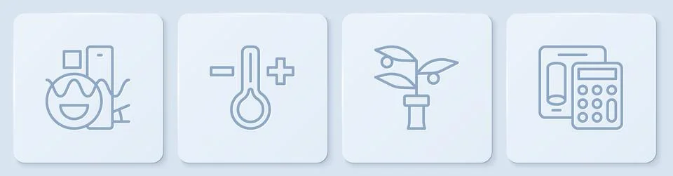 Set line Basic geometric shapes, Plant breeding, Thermometer and Calculator Illustrazione stock