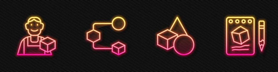 Set line Basic geometric shapes, Graphic designer, Isometric cube and Sketch on Illustrazione stock