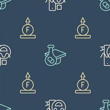 Set line Basic geometric shapes, Force of physic formula and Graduation cap on Illustrazione stock