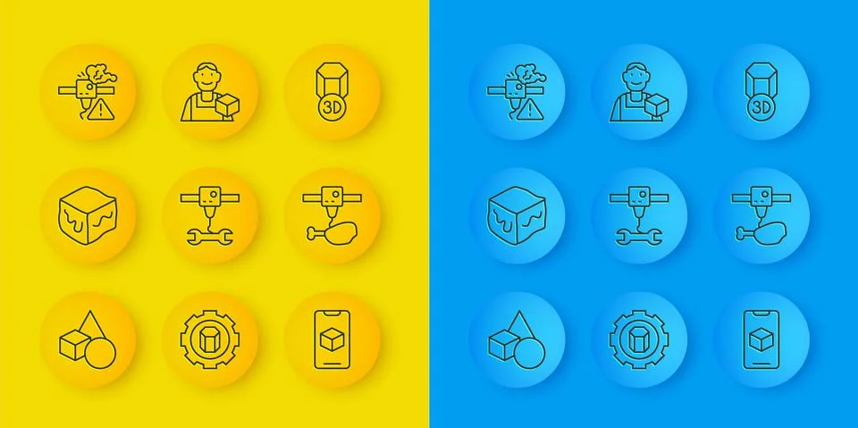 Set line Basic geometric shapes, Isometric cube, 3D printer wrench spanner Illustrazione stock