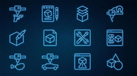 Set line Basic geometric shapes, 3D printer, Layers, Isometric cube file, 3d pen Illustrazione stock