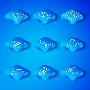 Set line Basic geometric shapes, 3D printer model, Isometric cube, software, and Illustrazione stock