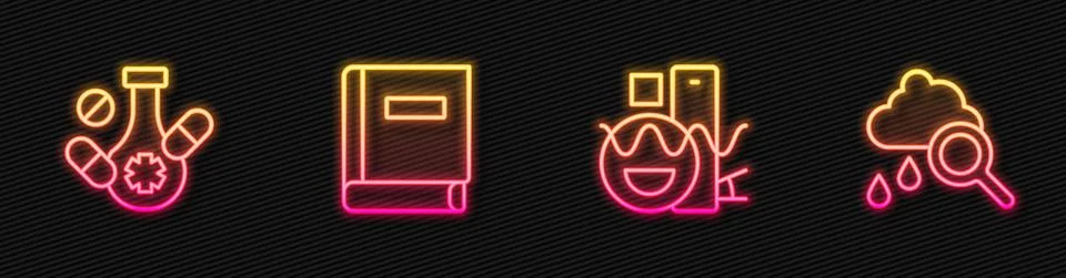 Set line Basic geometric shapes, Medicine pill, Science book and Cloud with rain Stock Illustration