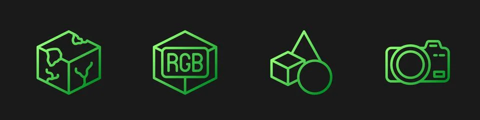 Set line Basic geometric shapes, Isometric cube, RGB and CMYK color mixing and Stock Illustration