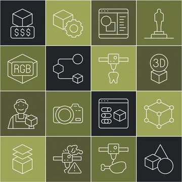Set line Basic geometric shapes, Isometric cube, 3D printer software, RGB and Illustrazione stock