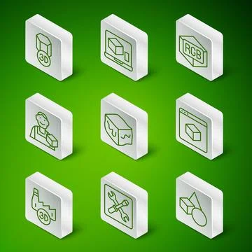 Set line Basic geometric shapes, 3D printer setting, Isometric cube, Graphi.. 스톡 일러스트
