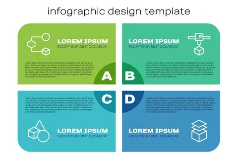 Set line Basic geometric shapes, Isometric cube, Layers and 3D printer. Busin Illustrazione stock