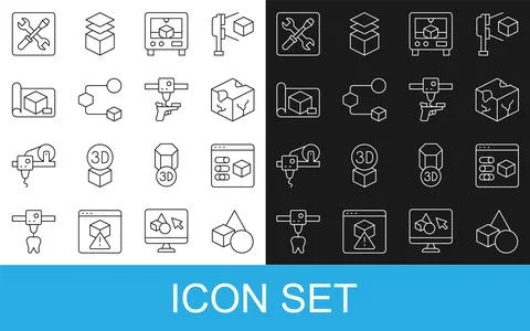 Set line Basic geometric shapes, 3D printer, Isometric cube, Graphing paper.. 스톡 일러스트