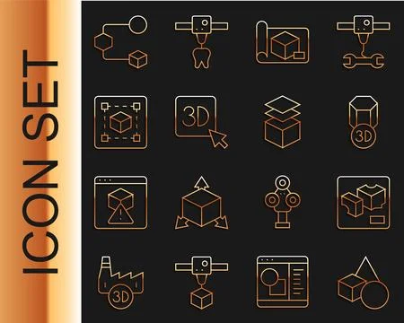 Set line Basic geometric shapes, 3D printer, Graphing paper for engineering.. Stock Illustration