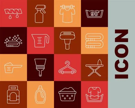 Set line Basin with shirt, Iron and ironing board, Towel stack, Drying clothe Stock-Illustration