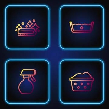 Set line Basin with soap suds, Water spray bottle, Towel stack and Temperature イラスト素材