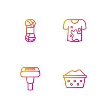 Set line Basin with soap suds, Garment steamer, Yarn and Dirty t-shirt. Gradient イラスト素材