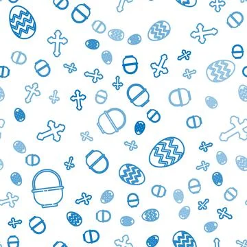 Set line Basket, Easter egg and Christian cross on seamless pattern. Vector Stock Illustration