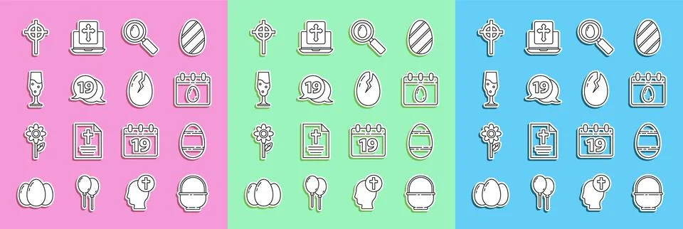 Set line Basket, Easter egg, Calendar with, Search and easter, Speech bubbl.. Stock Illustration