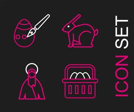 Set line Basket with easter eggs, Jesus Christ, Easter rabbit and and paint イラスト素材