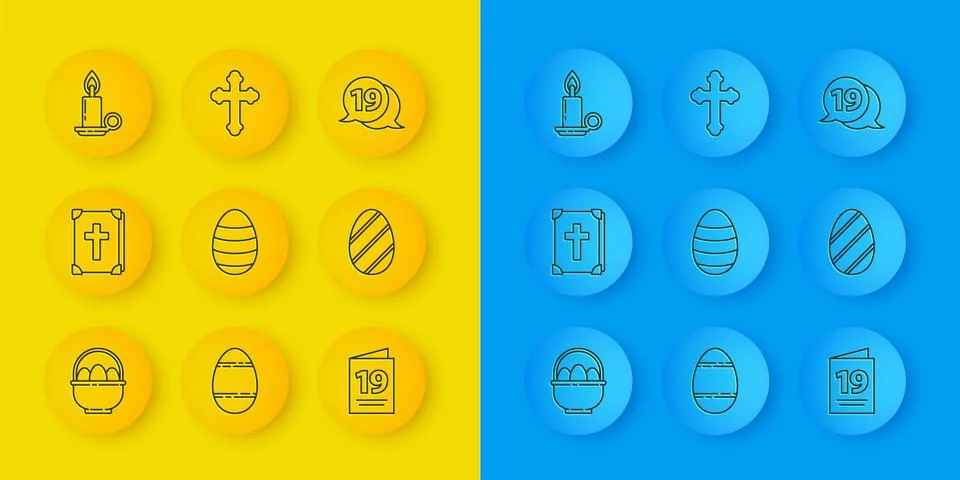 Set line Basket with easter eggs, Holy bible book, Easter, Greeting card Ha.. イラスト素材