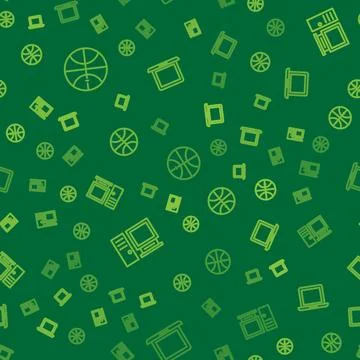 Set line Basketball ball, Computer monitor and Laptop on seamless pattern. .. Stock Illustration