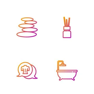 Set line Bathtub, Massage, Stack hot stones and Aroma diffuser. Gradient color イラスト素材