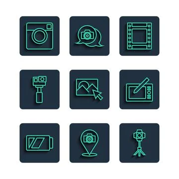Set line Battery for camera, Photo, Softbox light, Camera roll cartridge 库存插图