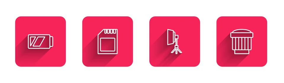 Set line Battery for camera, SD card, Softbox light and Camera photo lens wit Stock Illustration