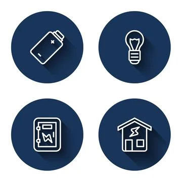 Set line Battery charge, Creative lamp light idea, Electrical panel and Smart Stock Illustration