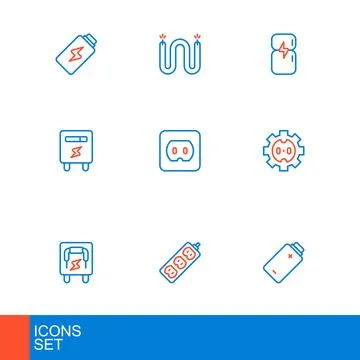 Set line Battery charge, Electric extension, Electrical panel, outlet, mete.. Stock-Illustration