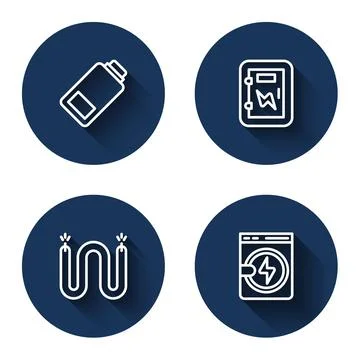 Set line Battery charge, Electrical panel, cable and Washer with long shadow Stock Illustration