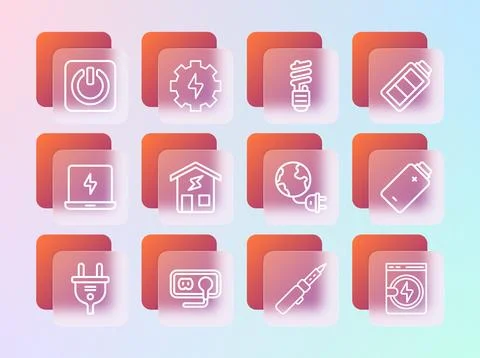 Set line Battery charge, Electrical outlet, Global energy planet with plug,.. Stock Illustration