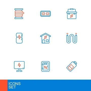 Set line Battery charge, Electrical panel, Smart Tv, cable, Refrigerator, h.. Stock Illustration