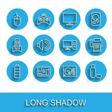 Set line Battery charge level indicator, Gps device with map, Computer mouse Illustrazione stock