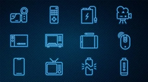 Set line Battery charge level indicator, Wireless computer mouse, Power bank Stock Illustration