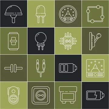 Set line Battery charge level indicator, Ampere meter, multimeter, voltmeter Stock Illustration