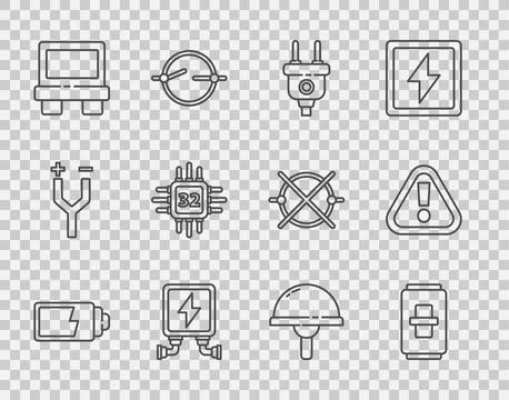 Set line Battery charge level indicator, Electric light switch, plug Stock Illustration