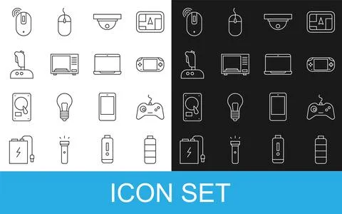 Set line Battery charge level indicator, Gamepad, Portable video game conso.. Stock Illustration