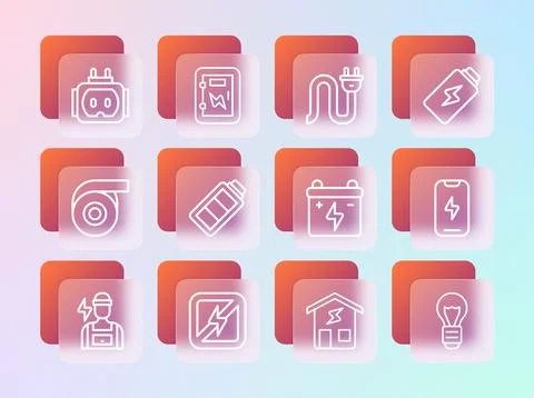 Set line Battery charge, No lightning, Car battery, Smart home, Electric pl.. Stock Illustration