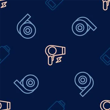 Set line Battery charge, Roll adhesive tape and Hair dryer on seamless pattern Stock Illustration