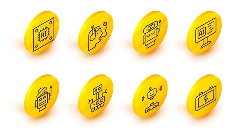 Set line Battery, Disassembled robot, Robot, Software, low battery charge Stock Illustration