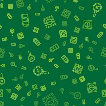 Set line Battery, Lightning bolt and Electrical outlet on seamless pattern Stock Illustration