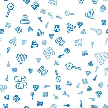 Set line Battery, Magic wand and Pyramid toy on seamless pattern. Vector イラスト素材