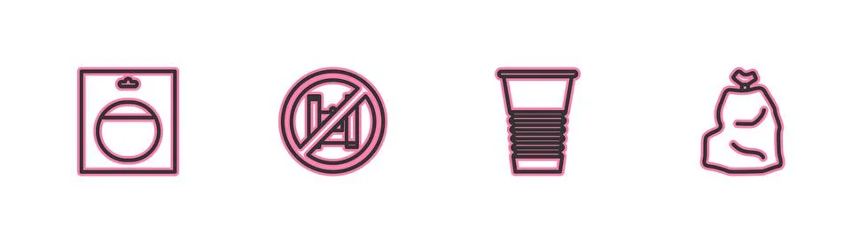 Set line Battery in pack, Paper glass, Say no to plastic bags poster and Garb Stock Illustration