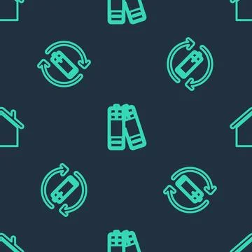 Set line Battery, with recycle and House on seamless pattern. Vector Stock Illustration