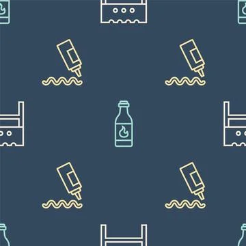Set line BBQ brazier, Sauce bottle and Tabasco sauce on seamless pattern. V.. 스톡 일러스트