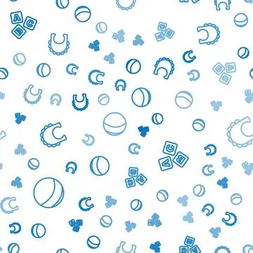Set line Beach ball, ABC blocks and Baby bib on seamless pattern. Vector Illustrazione stock
